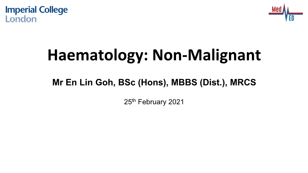 Haematology: Non-Malignant