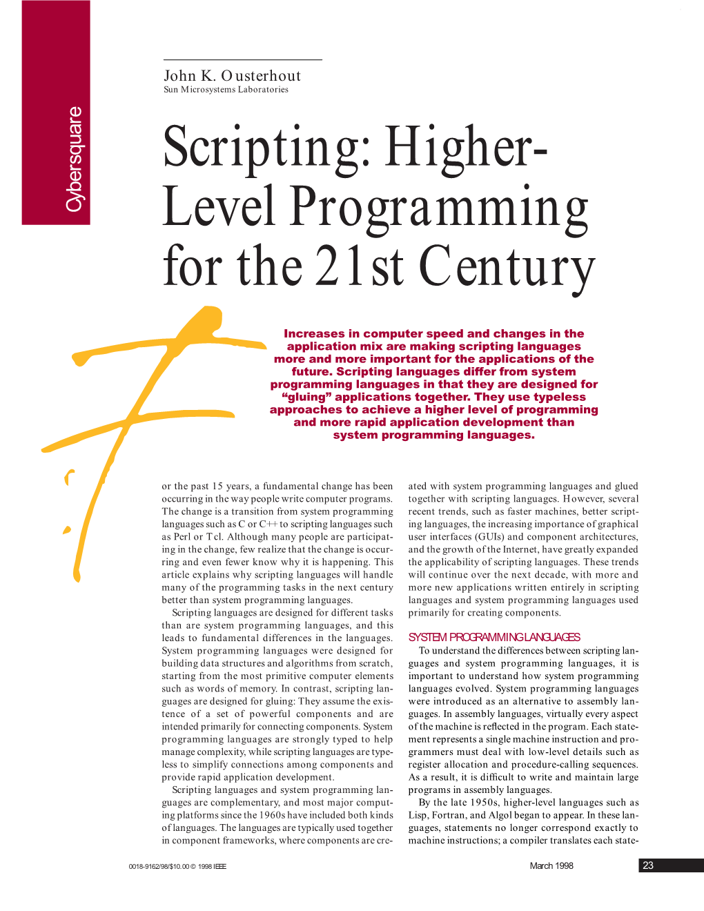 Scripting: Higher- Level Programming for the 21St Century