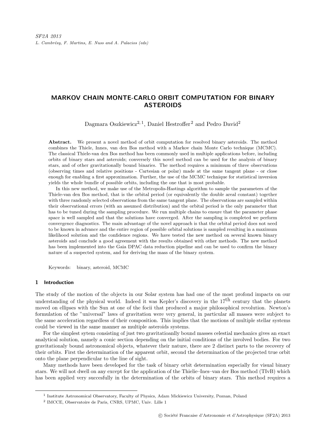 Markov Chain Monte-Carlo Orbit Computation for Binary Asteroids