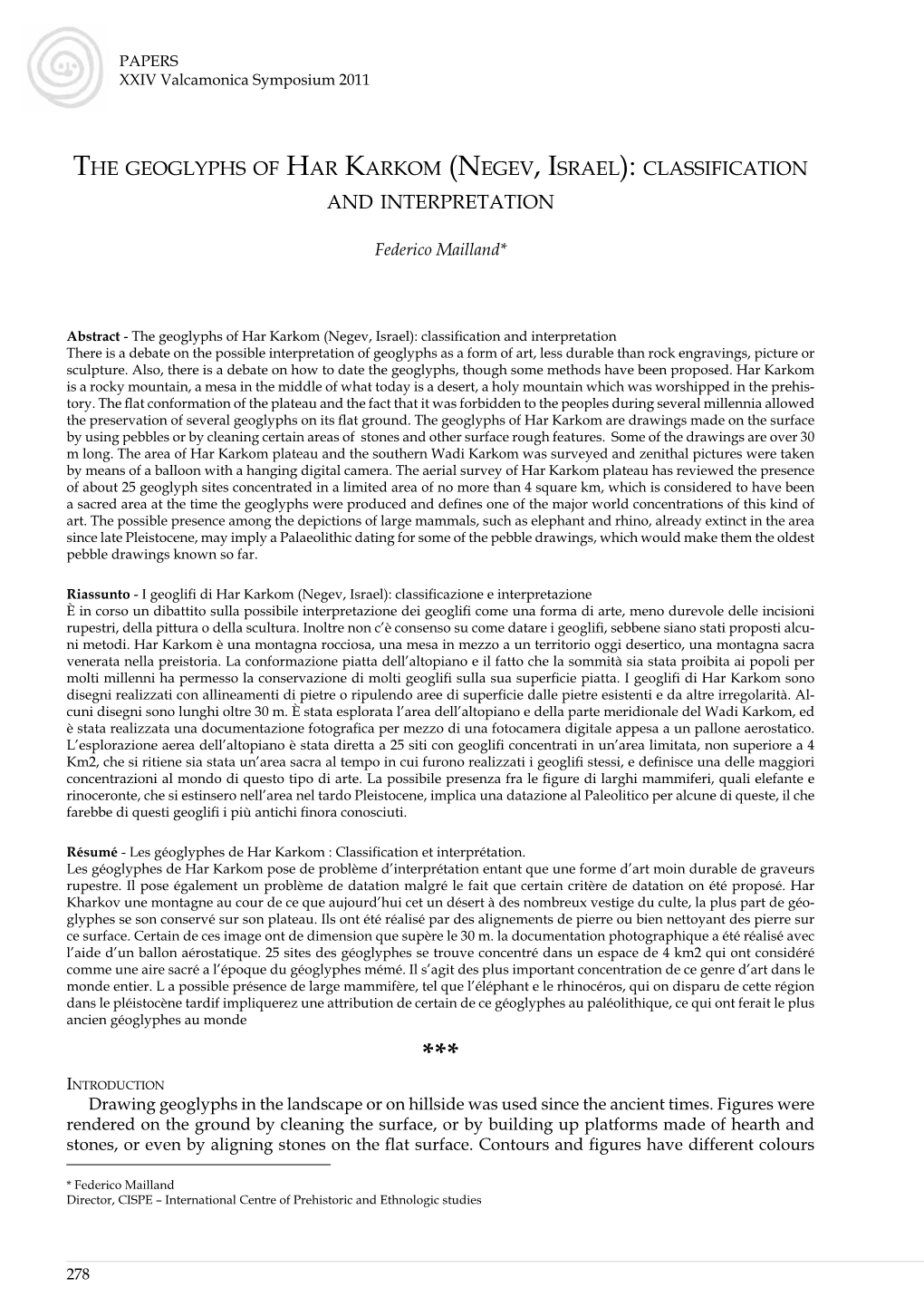 The Geoglyphs of Har Karkom (Negev, Israel): Classification and Interpretation