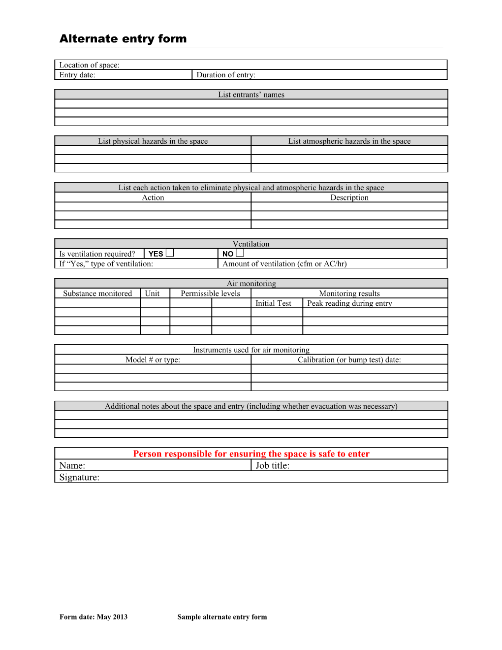 Alternate Entry Form