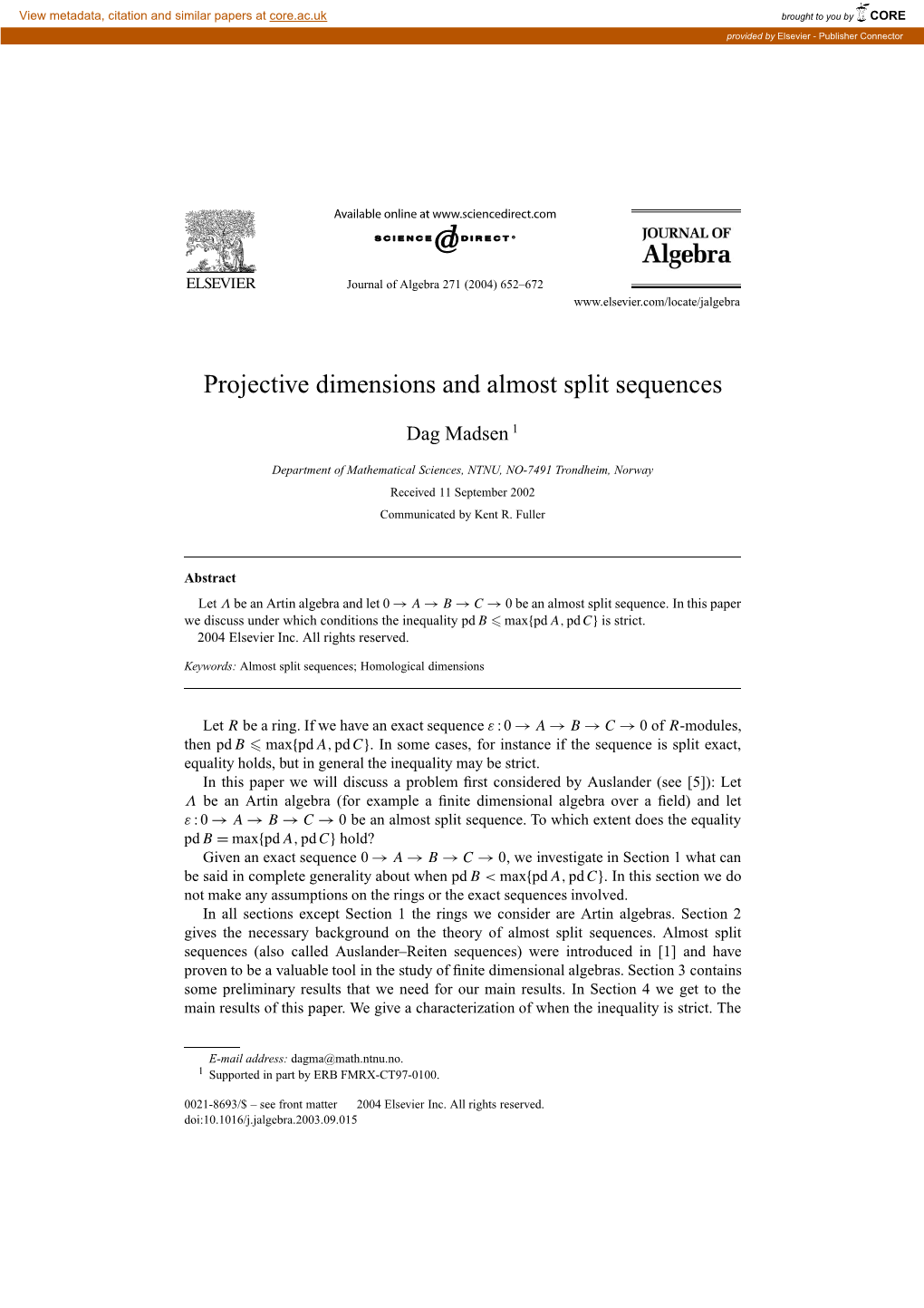 Projective Dimensions and Almost Split Sequences