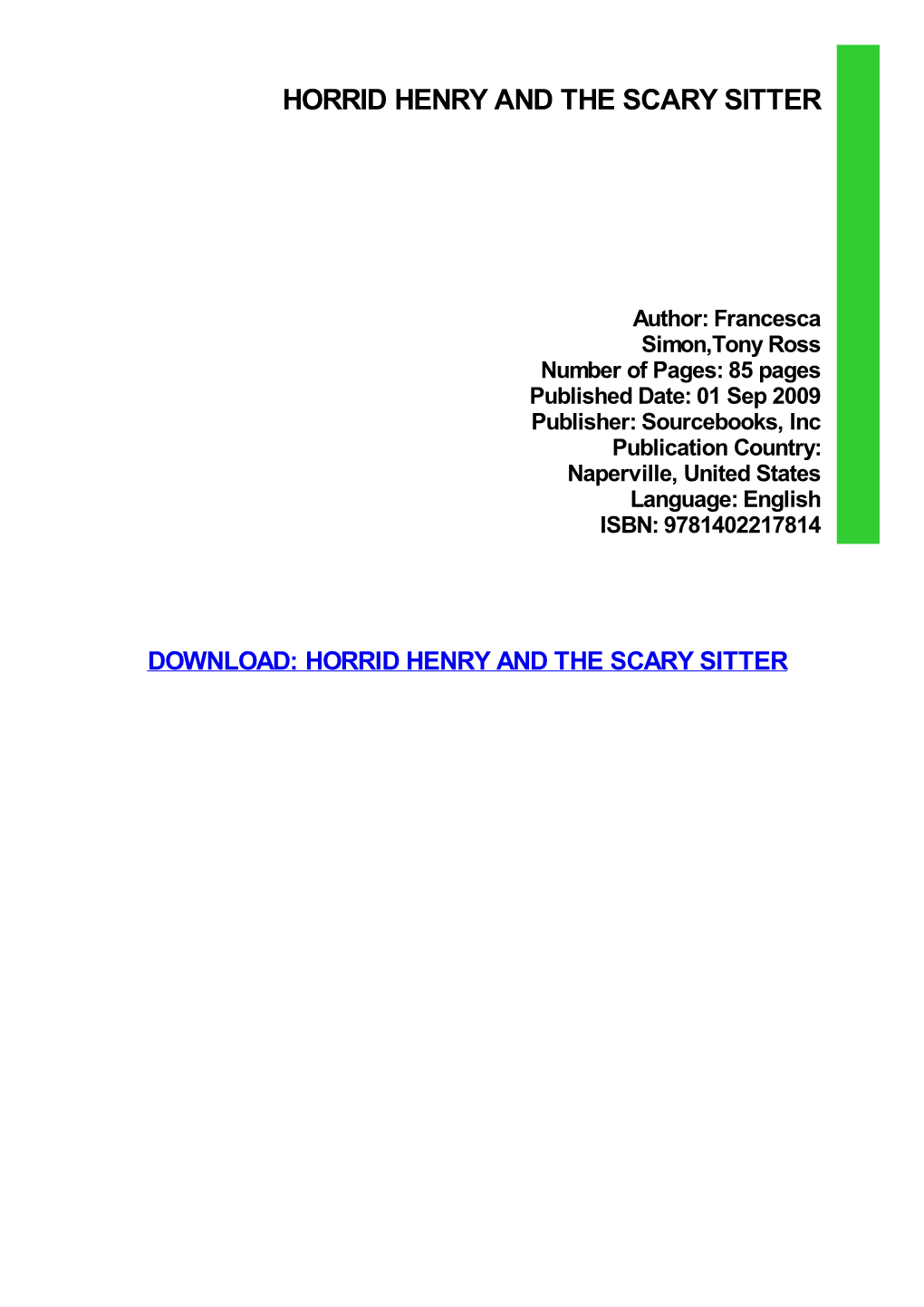 PDF Download Horrid Henry and the Scary Sitter Ebook