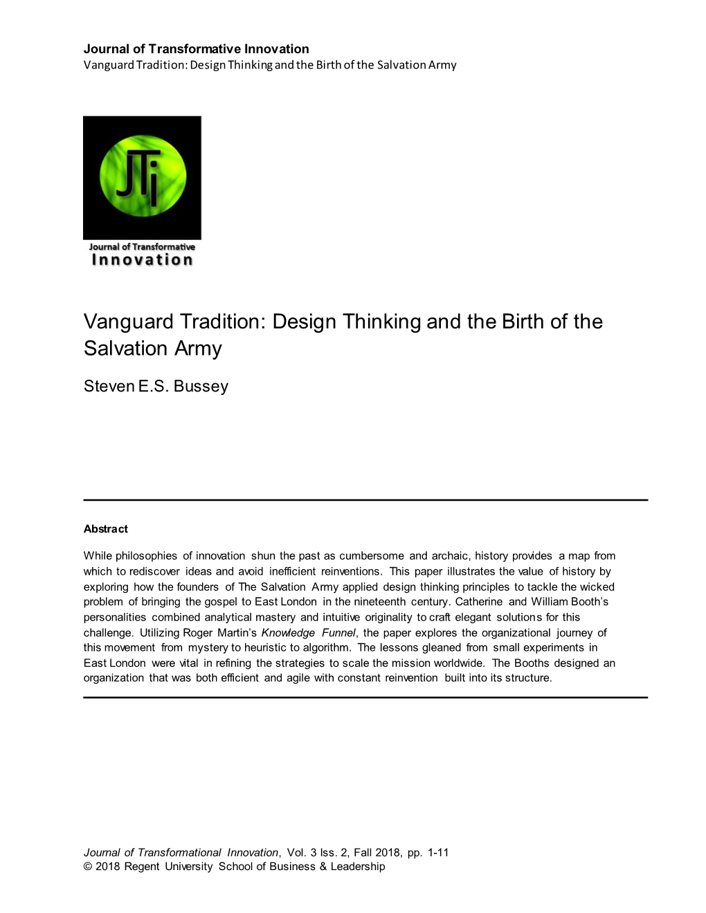 Vanguard Tradition: Design Thinking and the Birth of the Salvation Army