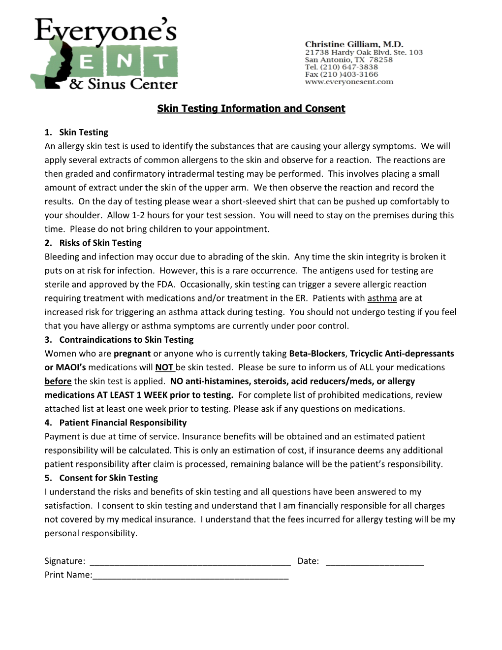 Allergy Testing and History Form