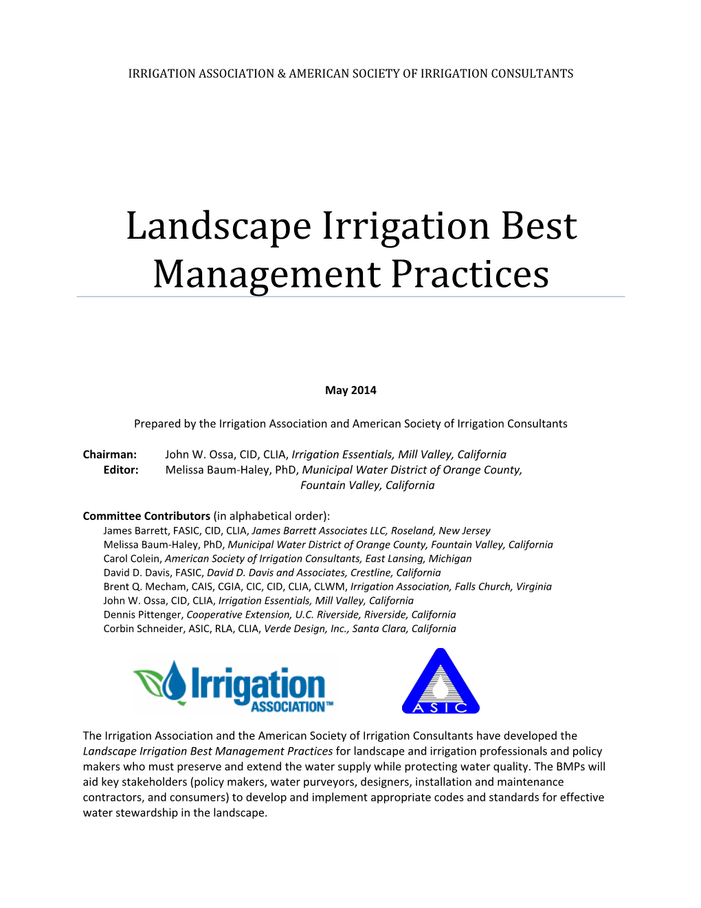 Landscape Irrigation Best Management Practices