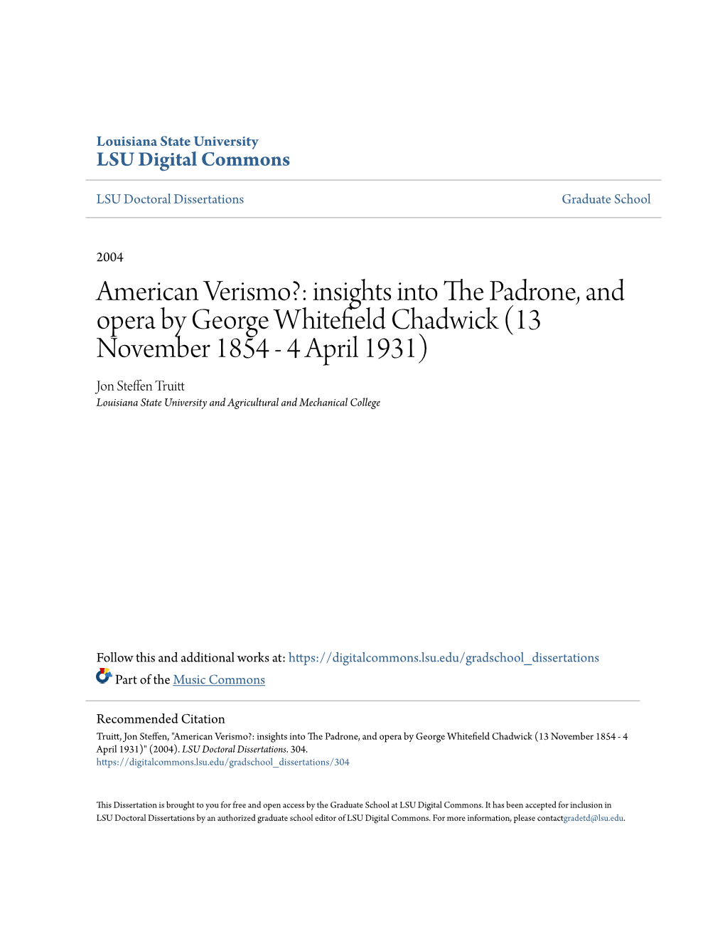 Insights Into the Padrone, and Opera by George Whitefield Chadwick