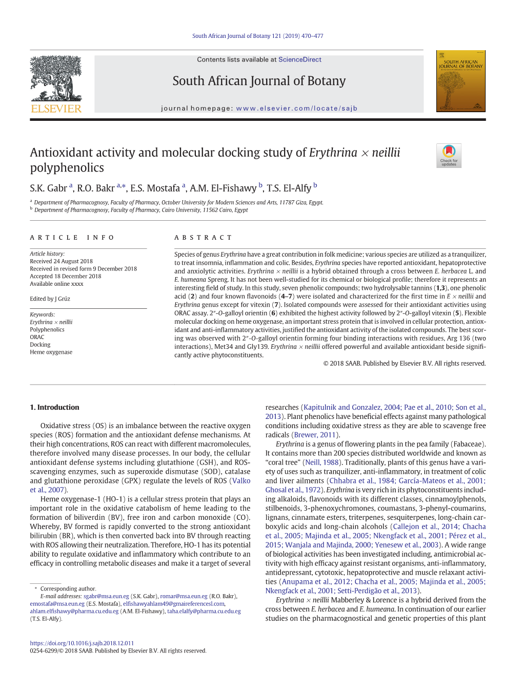 Antioxidant Activity and Molecular Docking Study of Erythrina × Neillii Polyphenolics