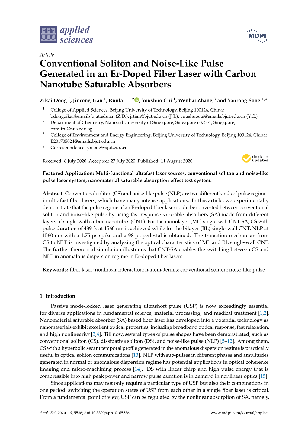 Conventional Soliton and Noise-Like Pulse Generated in an Er-Doped Fiber Laser with Carbon Nanotube Saturable Absorbers