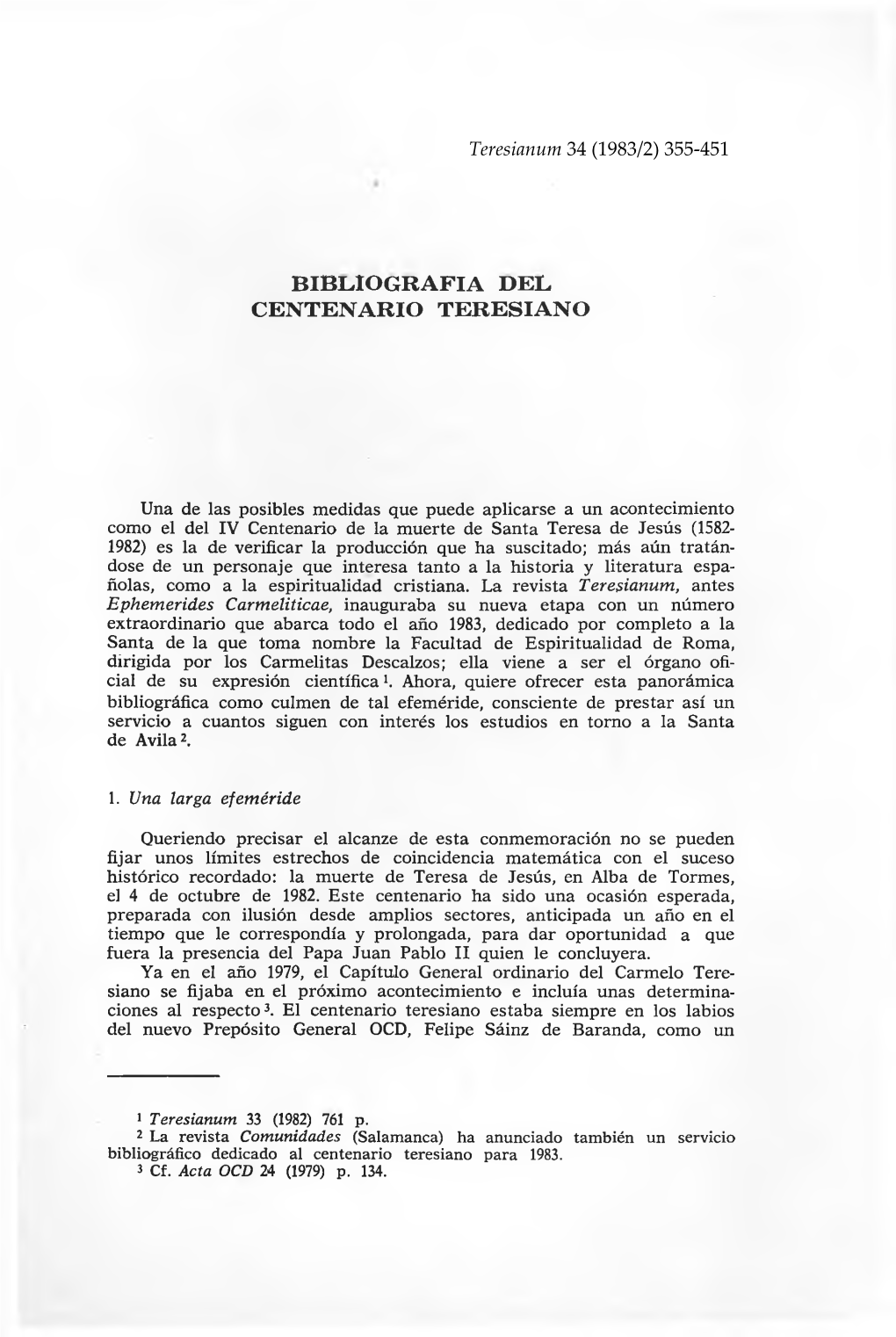 Bibliografia Del Centenario Teresiano