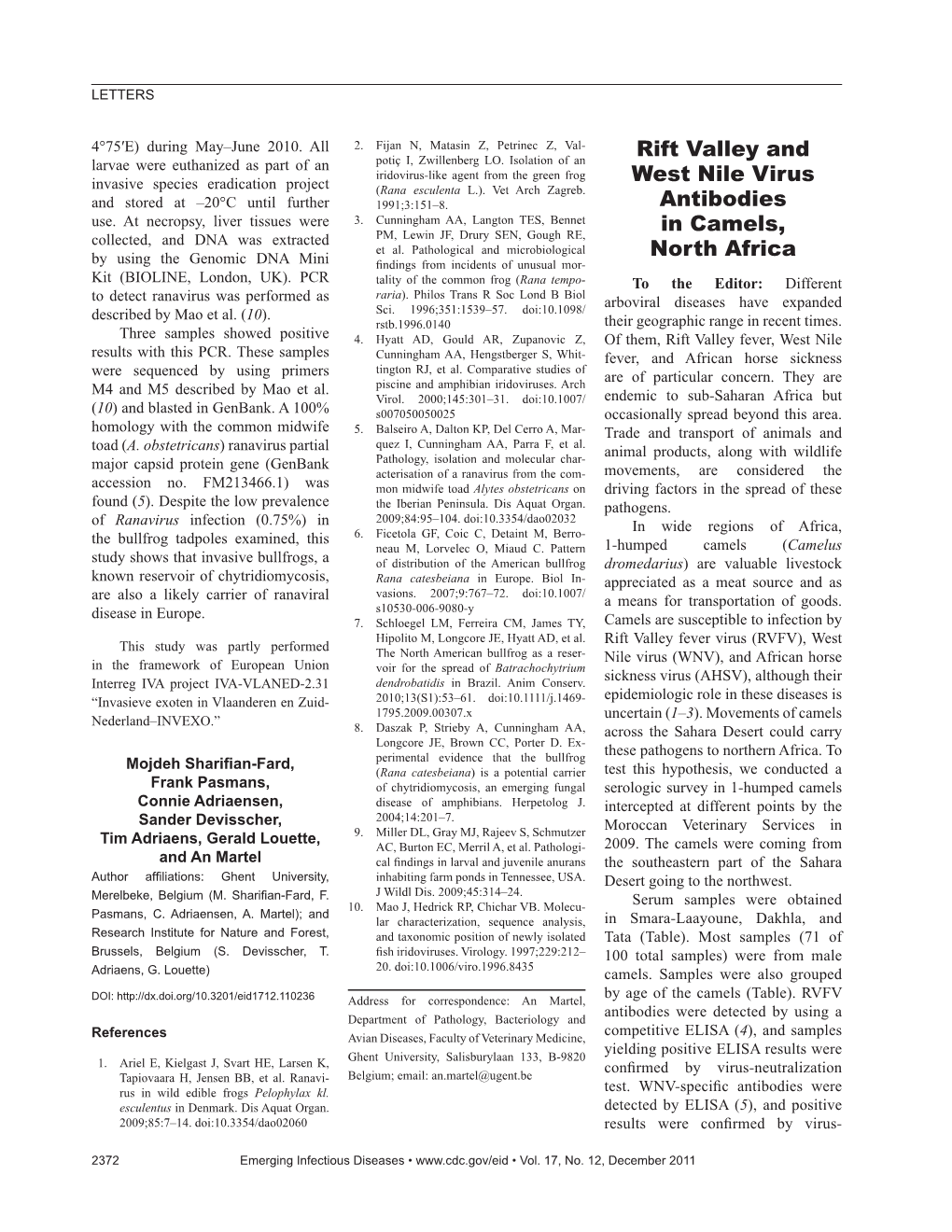 Rift Valley and West Nile Virus Antibodies in Camels, North Africa