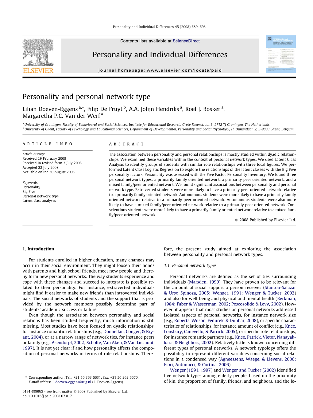 Personality and Personal Network Type