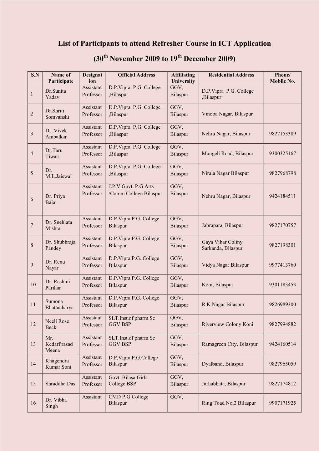 Participants to Attend Refresher Course in ICT Application