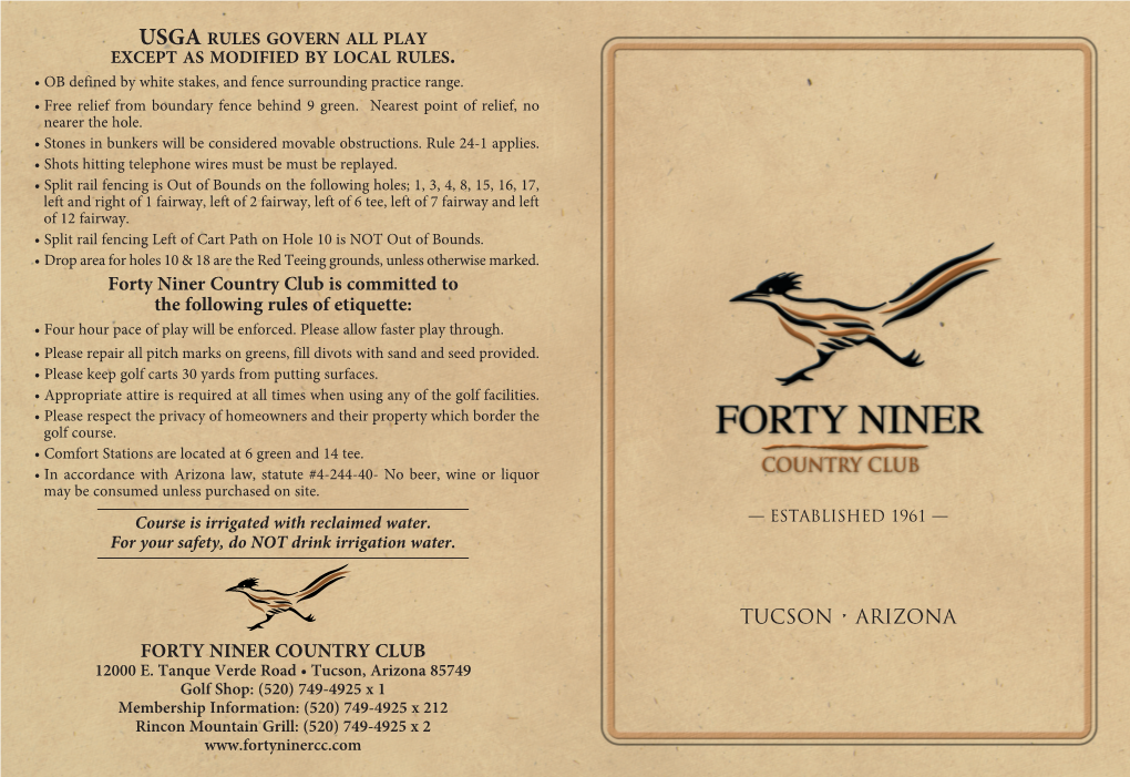 Forty Niner Country Club Tucson • Arizona