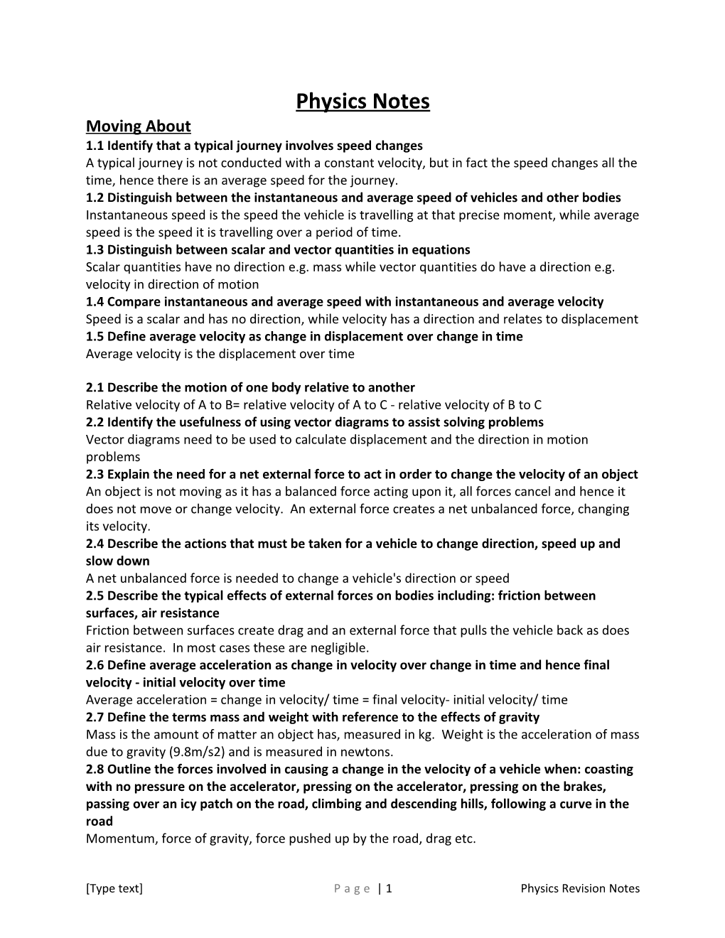 1.1 Identify That a Typical Journey Involves Speed Changes