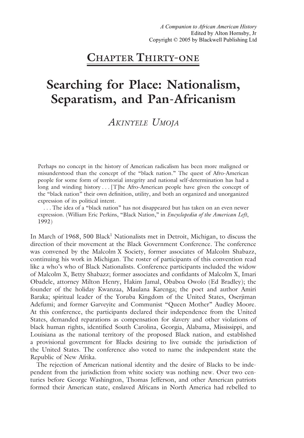 Nationalism, Separatism, and Pan-Africanism