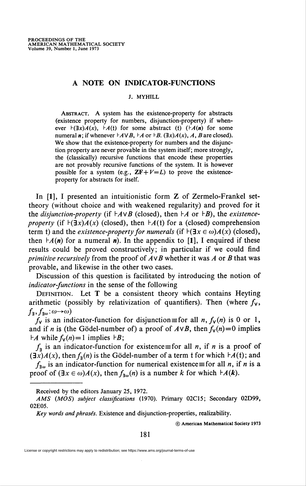 A Note on Indicator-Functions