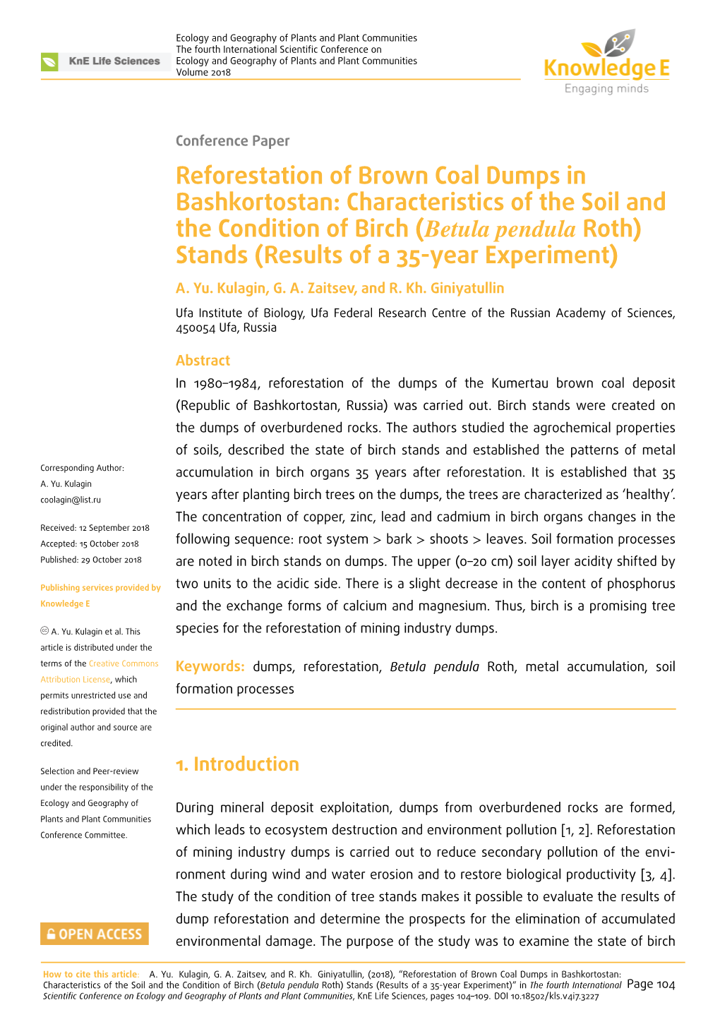 Reforestation of Brown Coal Dumps in Bashkortostan