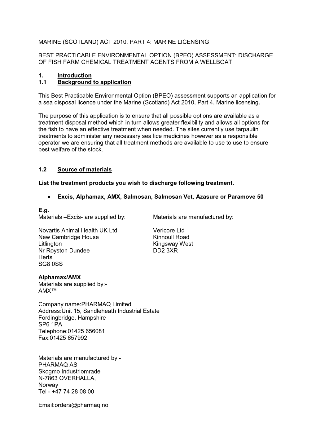 (Bpeo) Assessment: Discharge of Fish Farm Chemical Treatment Agents from a Wellboat