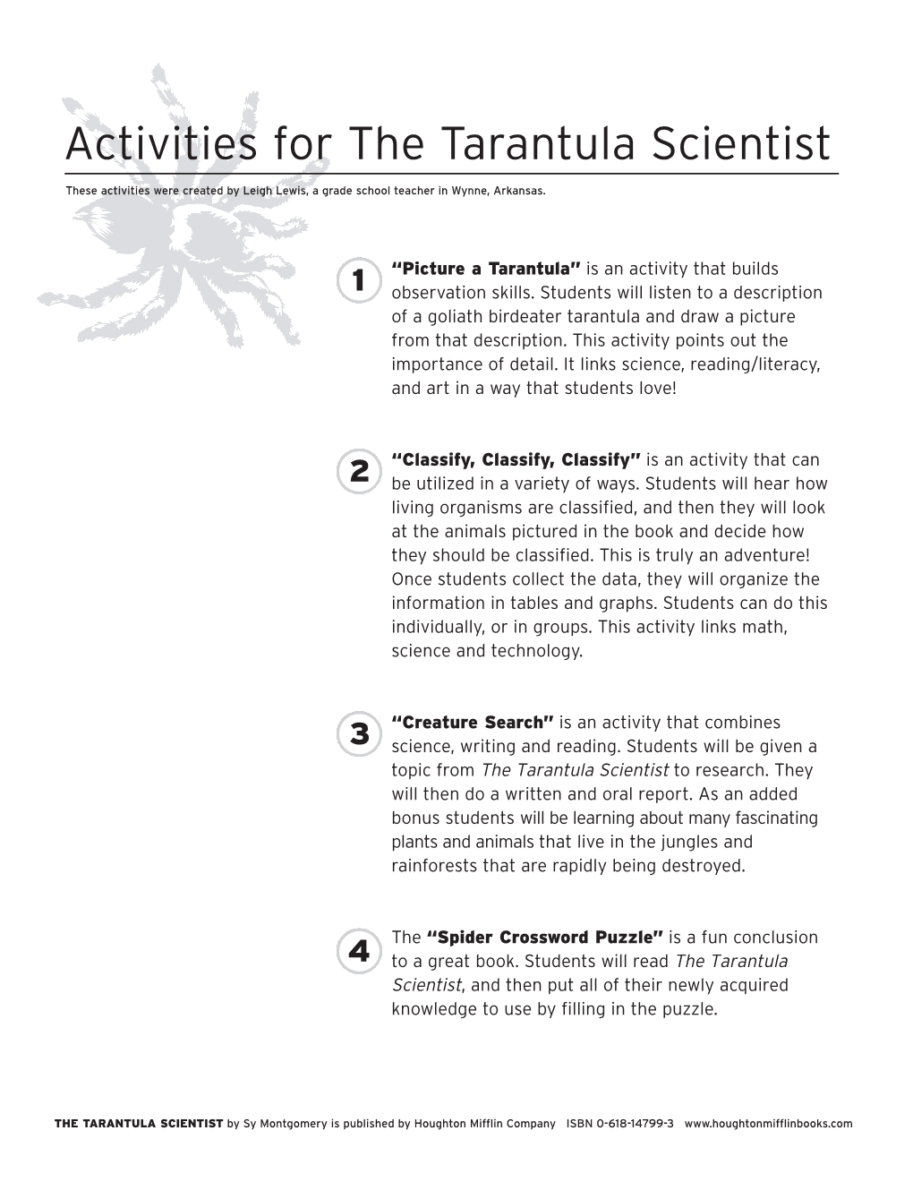 Activities for the Tarantula Scientist