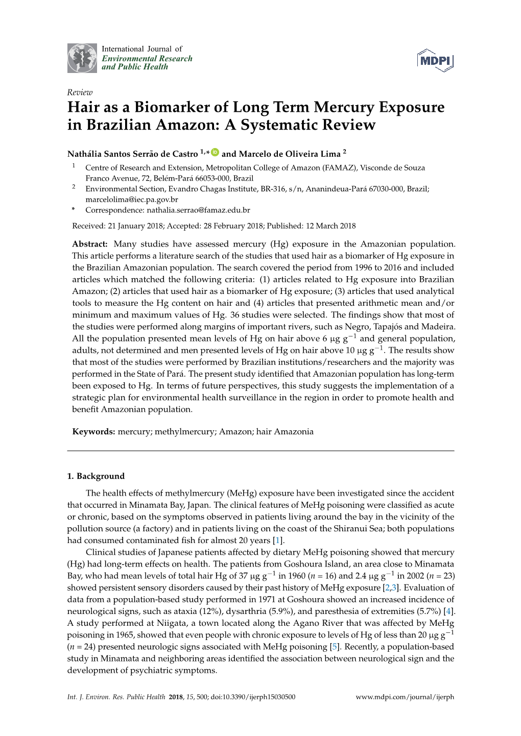 Hair As a Biomarker of Long Term Mercury Exposure in Brazilian Amazon: a Systematic Review