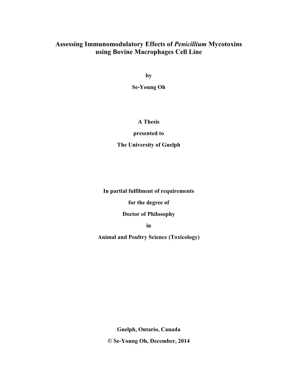 Assessing Immunomodulatory Effects of Penicillium Mycotoxins Using Bovine Macrophages Cell Line