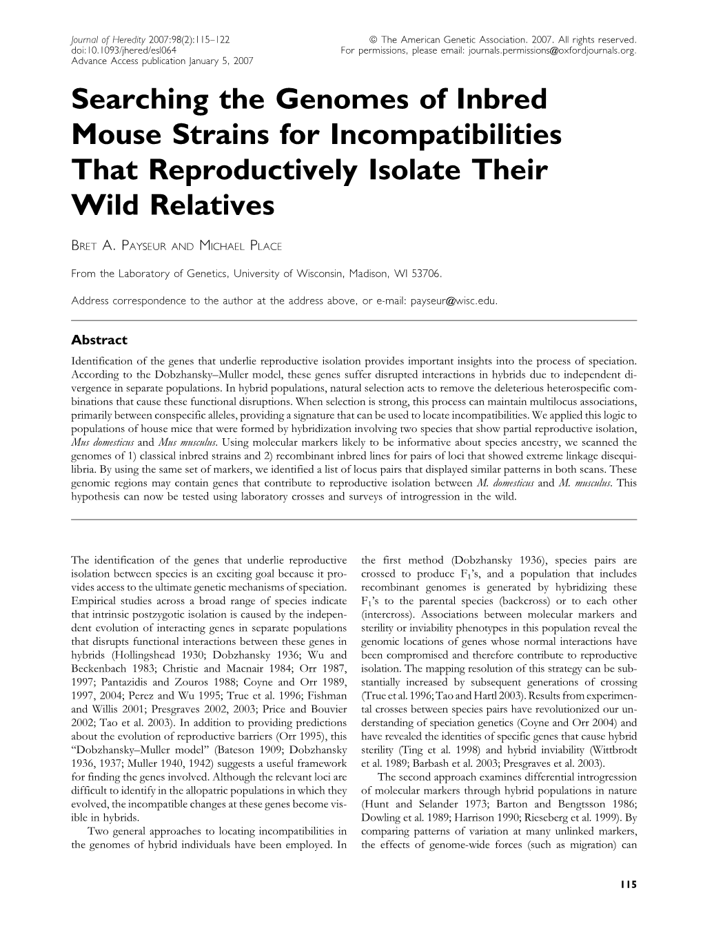 Searching the Genomes of Inbred Mouse Strains for Incompatibilities That Reproductively Isolate Their Wild Relatives