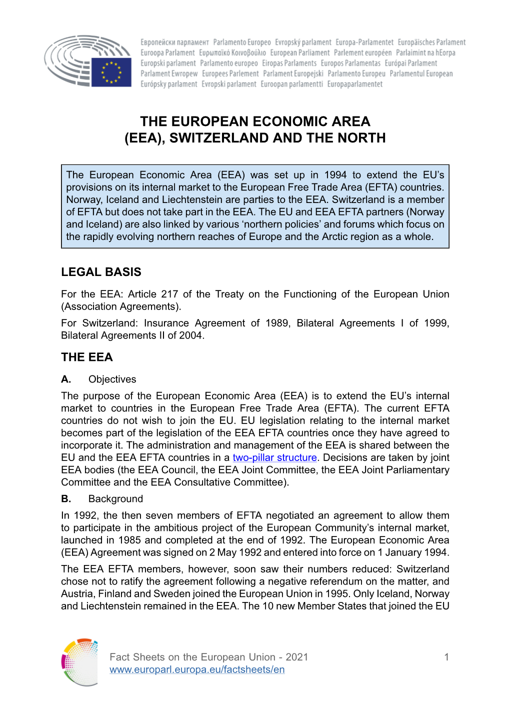 The European Economic Area (Eea), Switzerland and the North