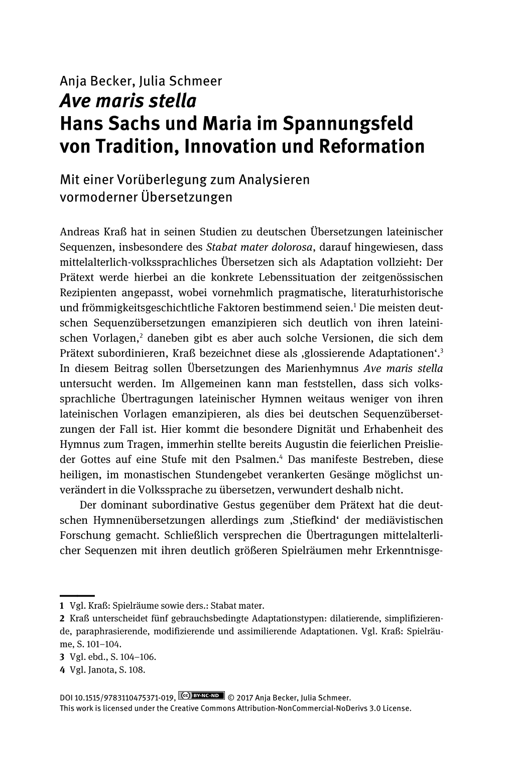 Ave Maris Stella Hans Sachs Und Maria Im Spannungsfeld Von Tradition, Innovation Und Reformation