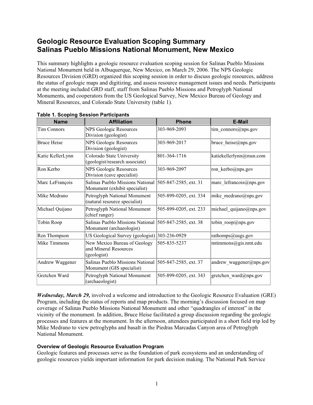 Salinas Pueblo Missions National Monument Geologic Resource