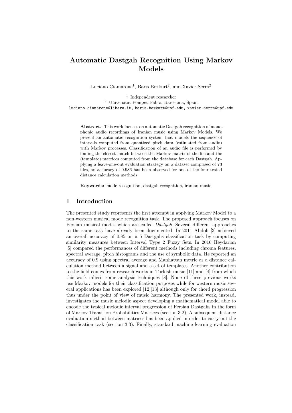 Automatic Dastgah Recognition Using Markov Models