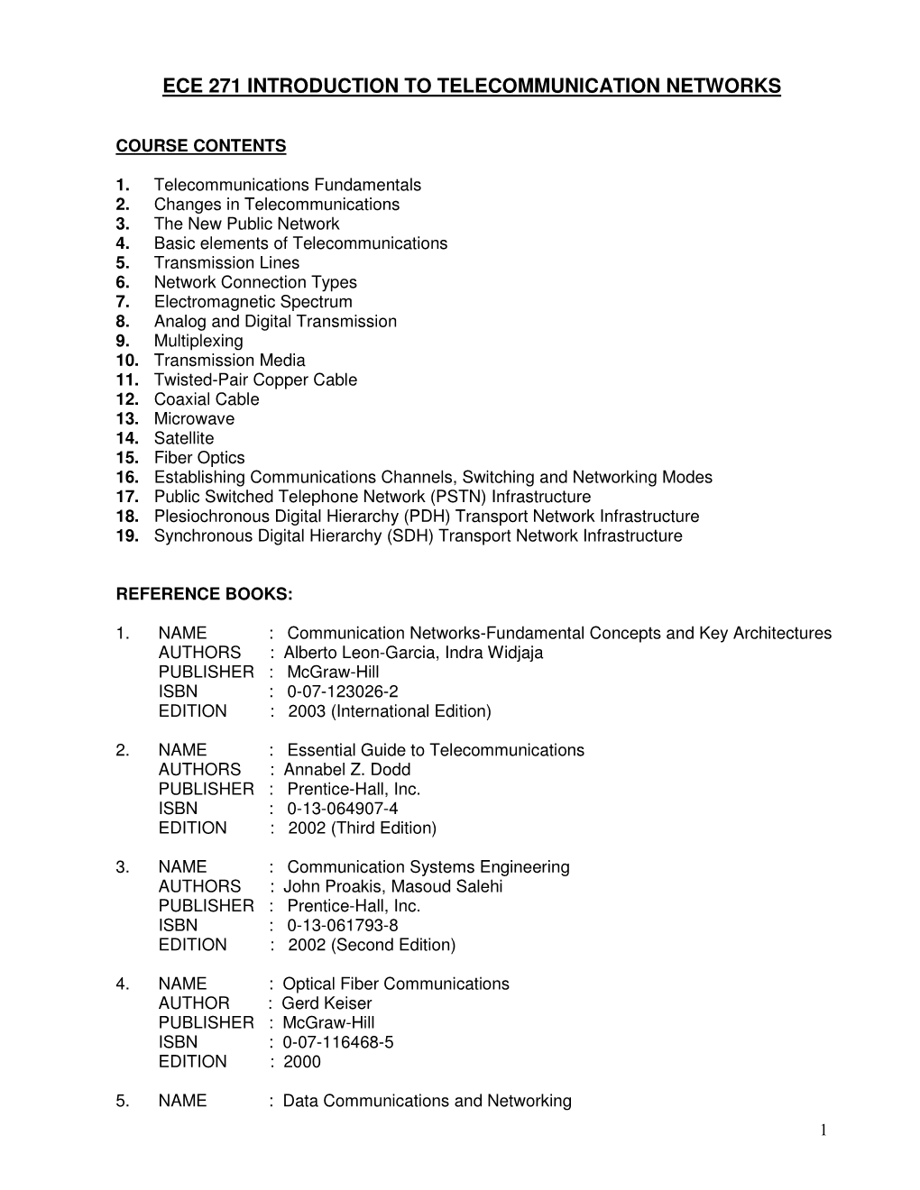 Ece 271 Introduction to Telecommunication Networks