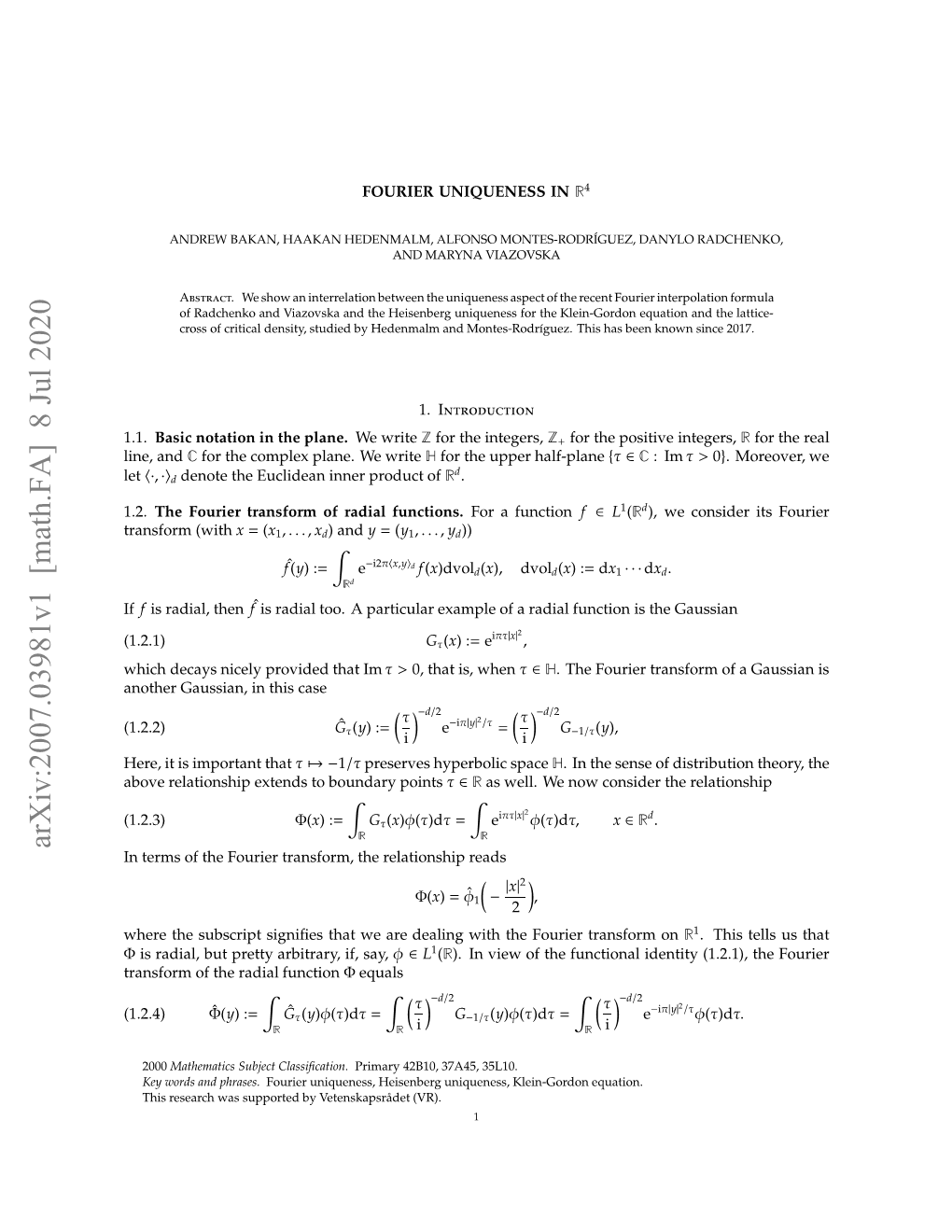 Arxiv:2007.03981V1 [Math.FA] 8 Jul 2020