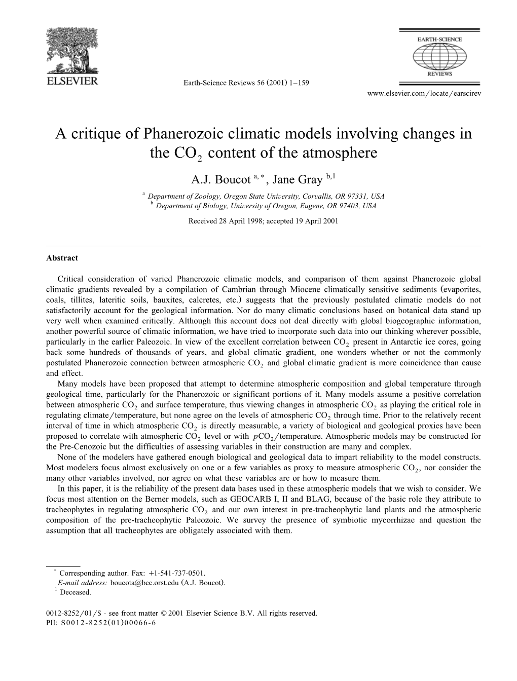 A Critique of Phanerozoic Climatic Models Involving Changes in The