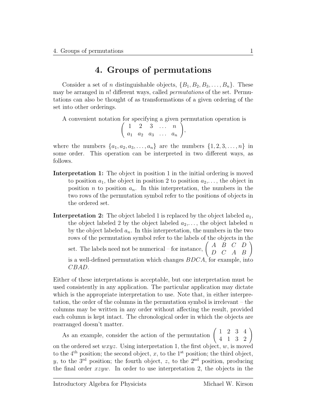 4. Groups of Permutations 1