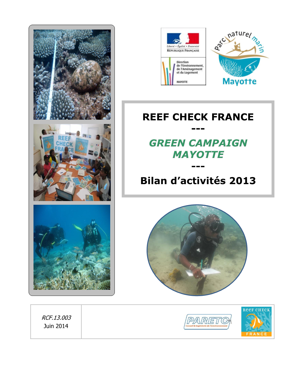 REEF CHECK FRANCE ---Bilan D'activités 2013