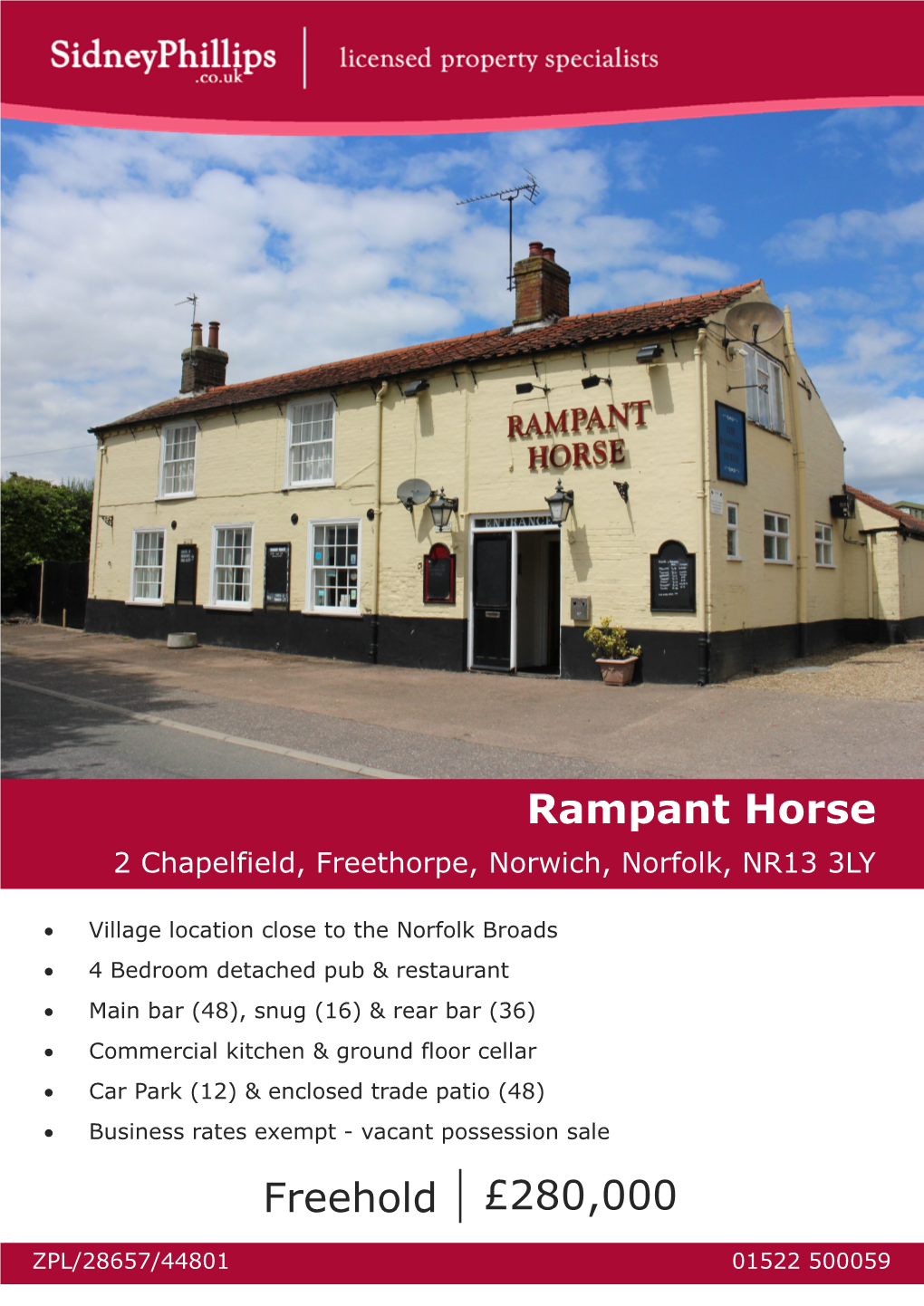 Rampant Horse 2 Chapelfield, Freethorpe, Norwich, Norfolk, NR13 3LY