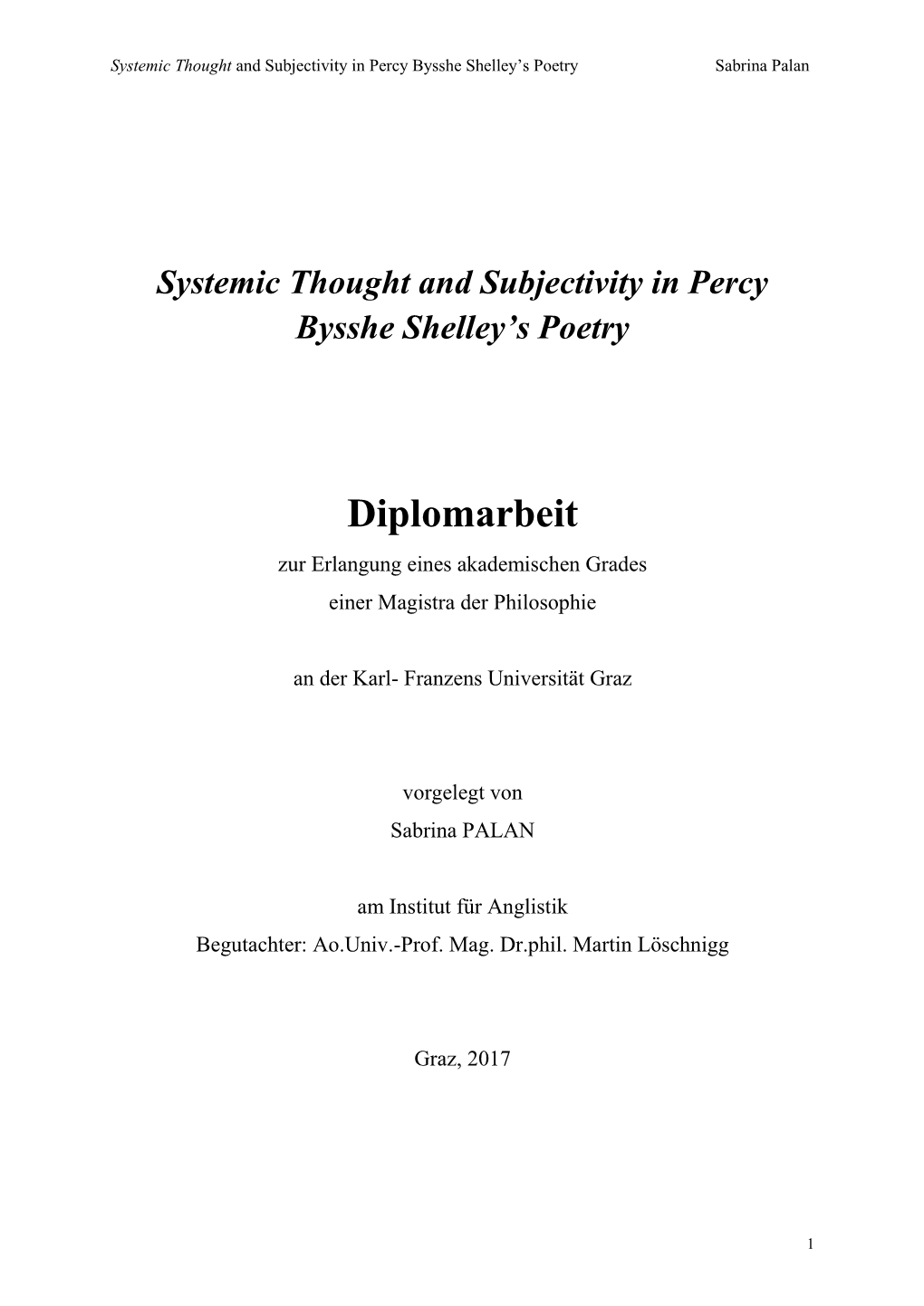 Systemic Thought and Subjectivity in Percy Bysshe Shelley's Poetry