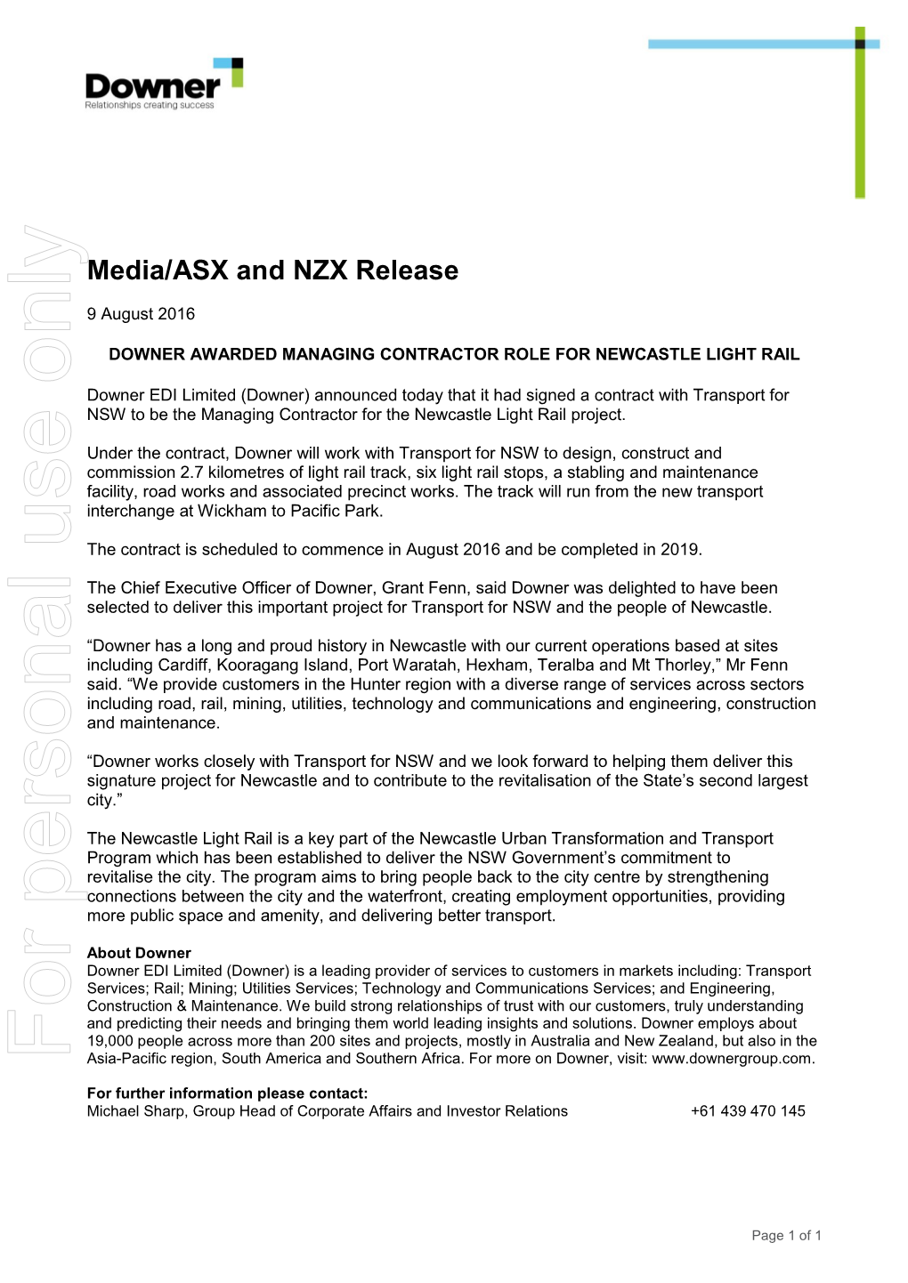 Media/ASX and NZX Release