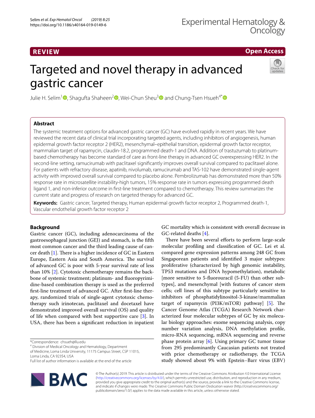 Targeted and Novel Therapy in Advanced Gastric Cancer Julie H