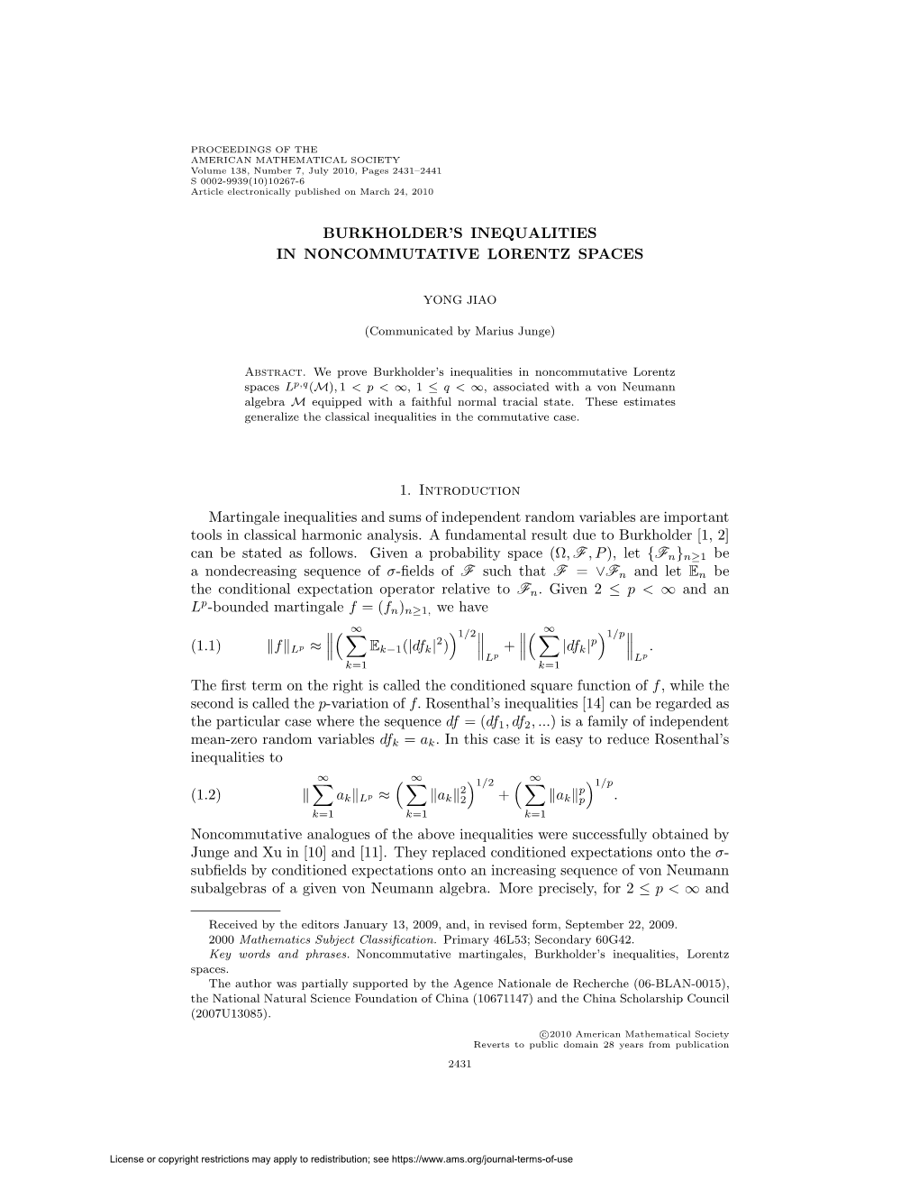 Burkholder's Inequalities in Noncommutative Lorentz