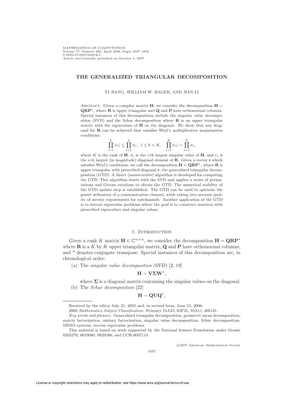 The Generalized Triangular Decomposition