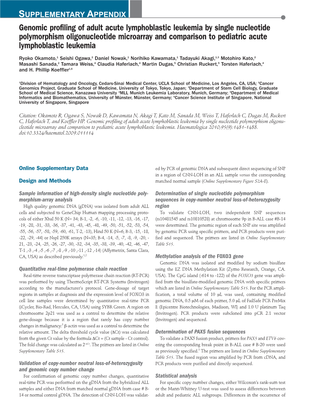 Genomic Profiling of Adult Acute Lymphoblastic Leukemia by Single