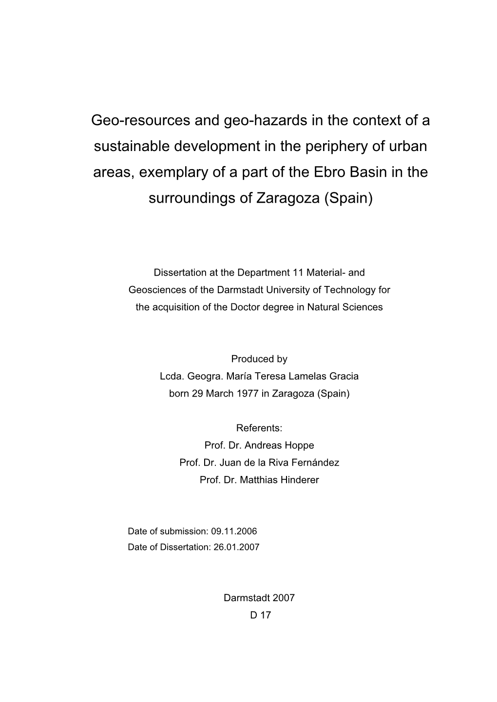 Geo-Resources and Geo-Hazards in the Context of a Sustainable