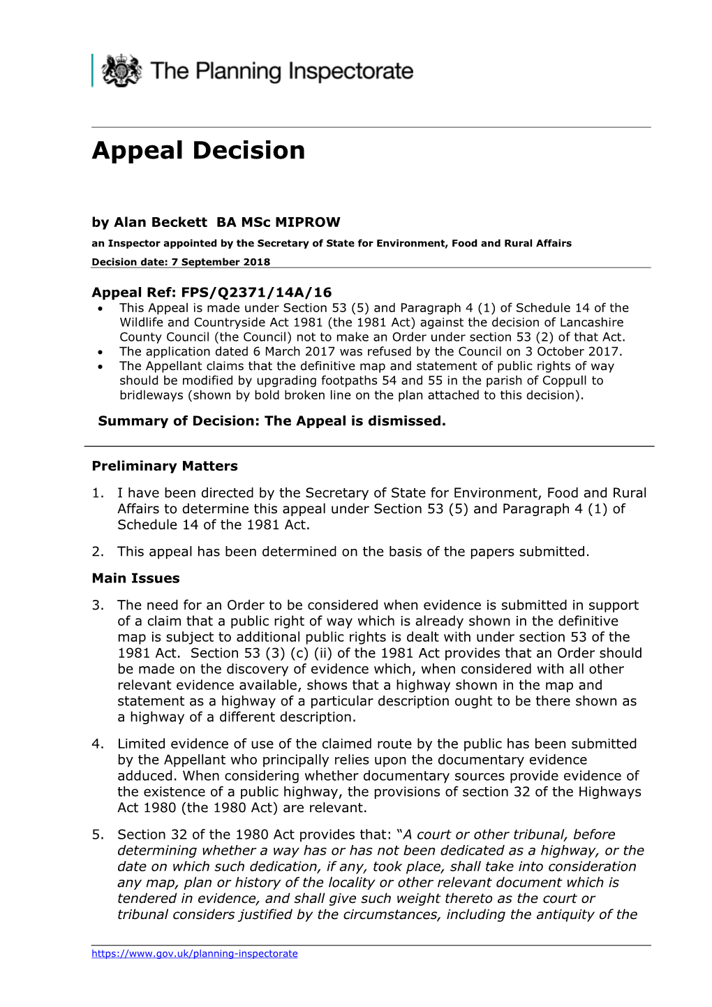 FPS/Q2371/14A/16 Decision Dated 7 September 2018