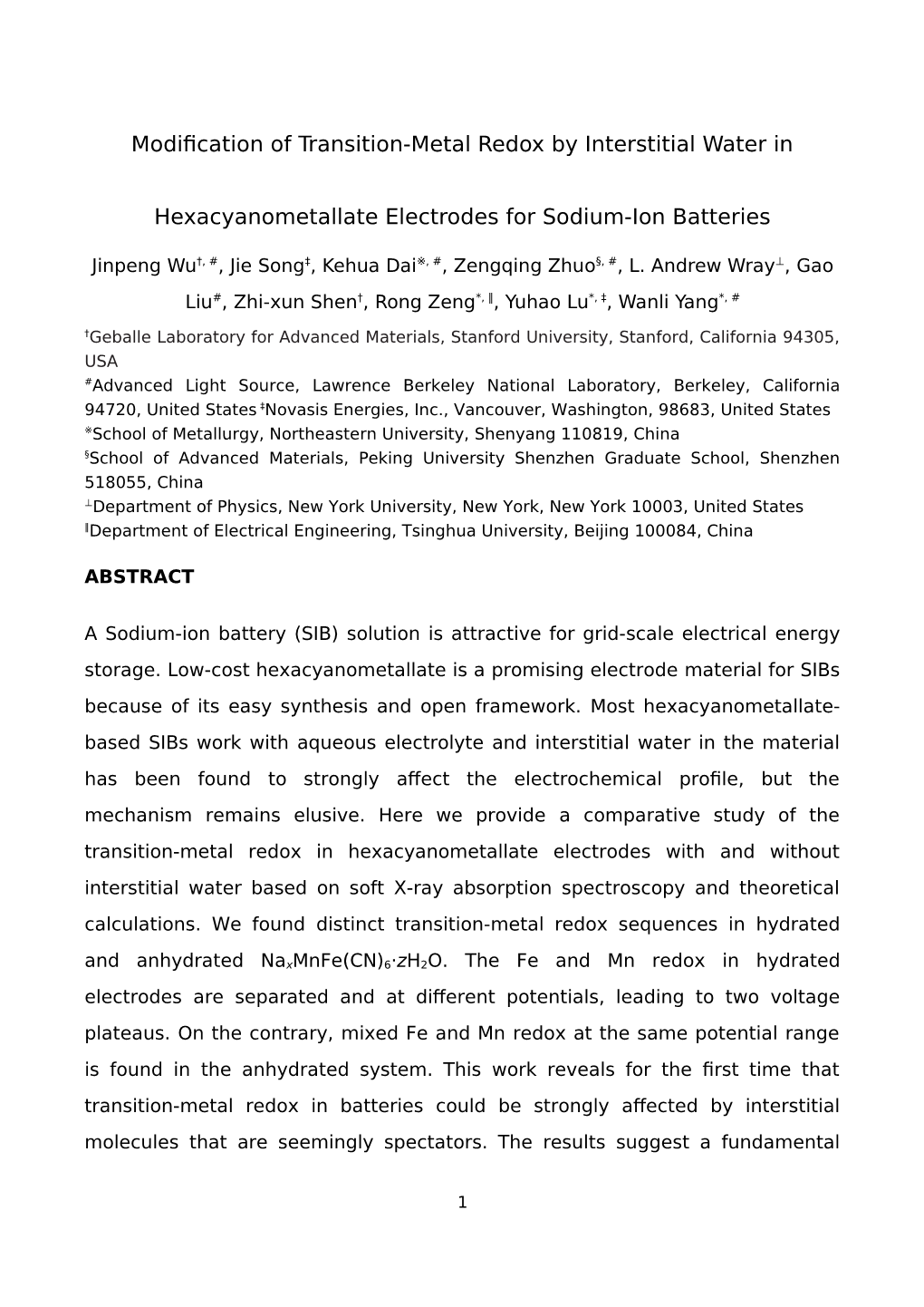 Modification of Transition-Metal Redox by Interstitial Water In