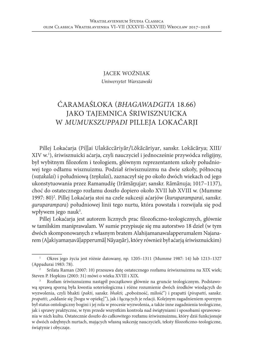 Ćaramaśloka (Bhagawadgita 18.66) Jako Tajemnica Śriwisznuicka W Mumukszuppadi Pilleja Lokaćarji