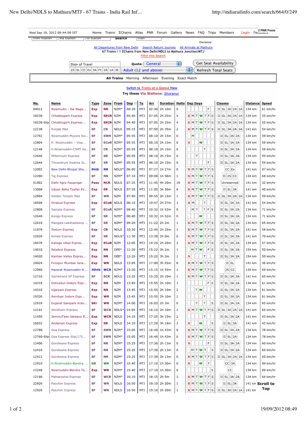 New Delhi/NDLS to Mathura/MTJ - 67 Trains - India Rail Inf