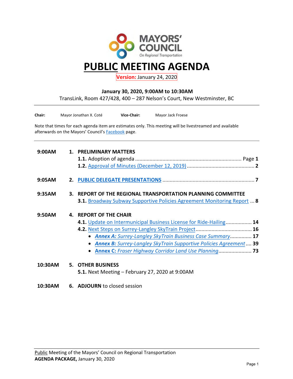 PUBLIC MEETING AGENDA Version: January 24, 2020