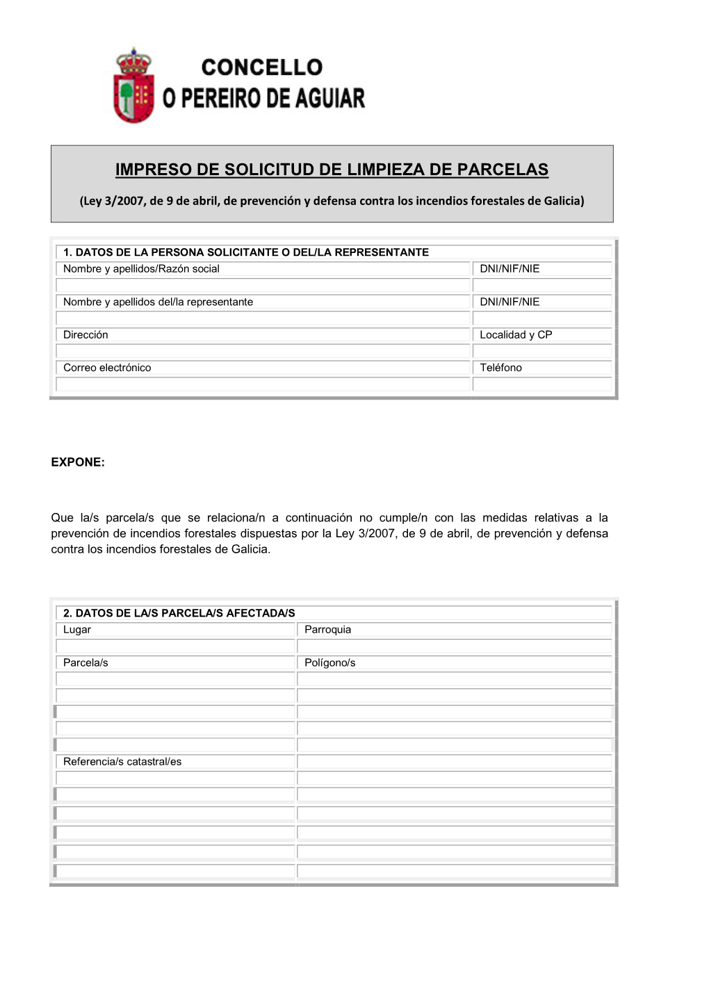 Impreso De Solicitud De Limpieza De Parcelas